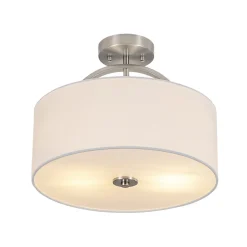 Mid-Century Brass Wide Linen Drum Semi Flush Mount