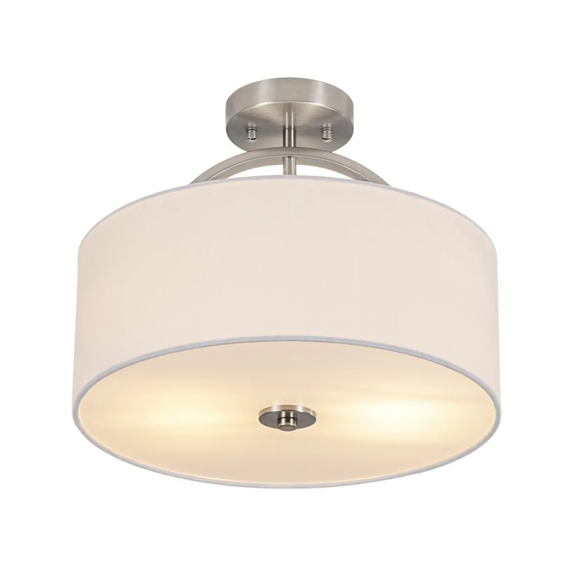 Mid-Century Brass Wide Linen Drum Semi Flush Mount