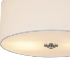 Mid-Century Brass Wide Linen Drum Semi Flush Mount