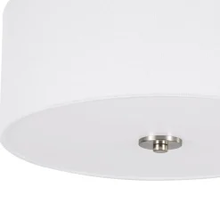 Mid-Century Brass Wide Linen Drum Semi Flush Mount