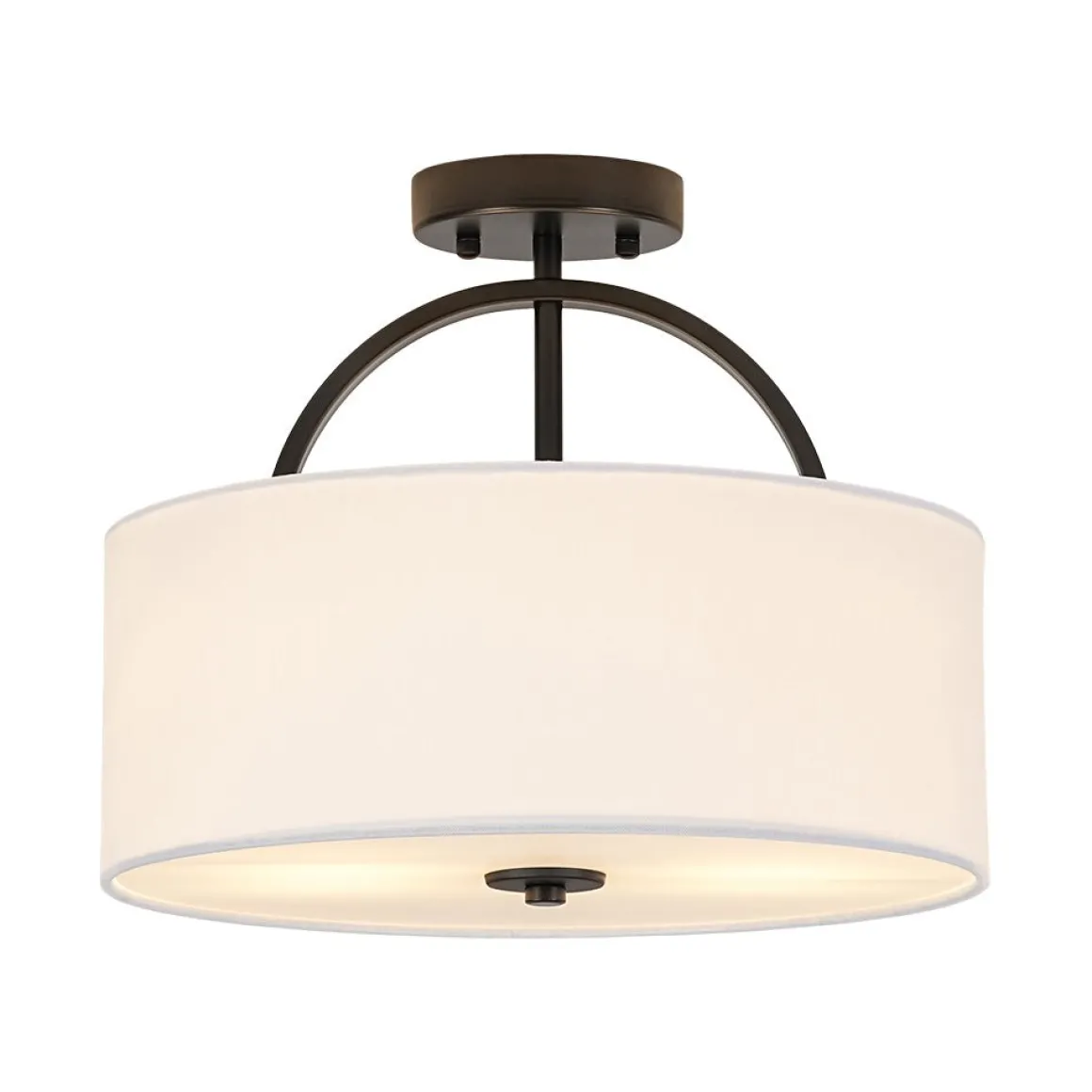 Mid-Century Brass Wide Linen Drum Semi Flush Mount