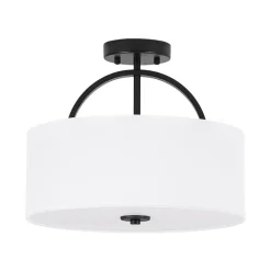 Mid-Century Brass Wide Linen Drum Semi Flush Mount