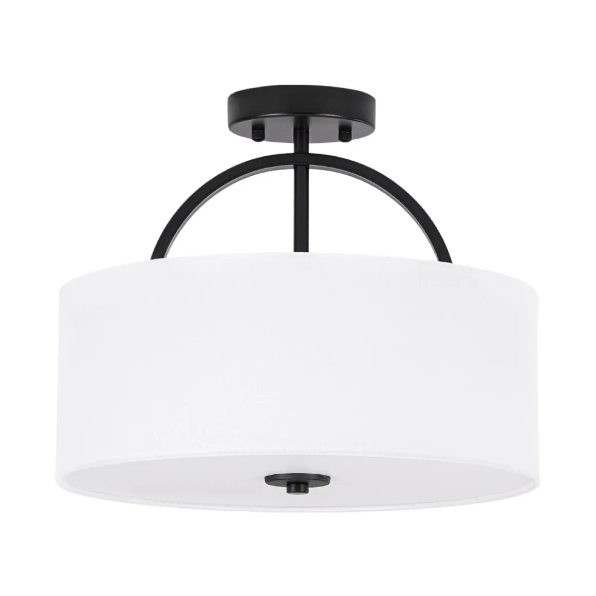 Mid-Century Brass Wide Linen Drum Semi Flush Mount