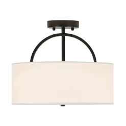 Mid-Century Brass Wide Linen Drum Semi Flush Mount