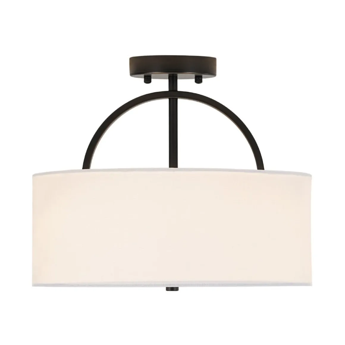 Mid-Century Brass Wide Linen Drum Semi Flush Mount
