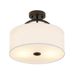 Mid-Century Brass Wide Linen Drum Semi Flush Mount