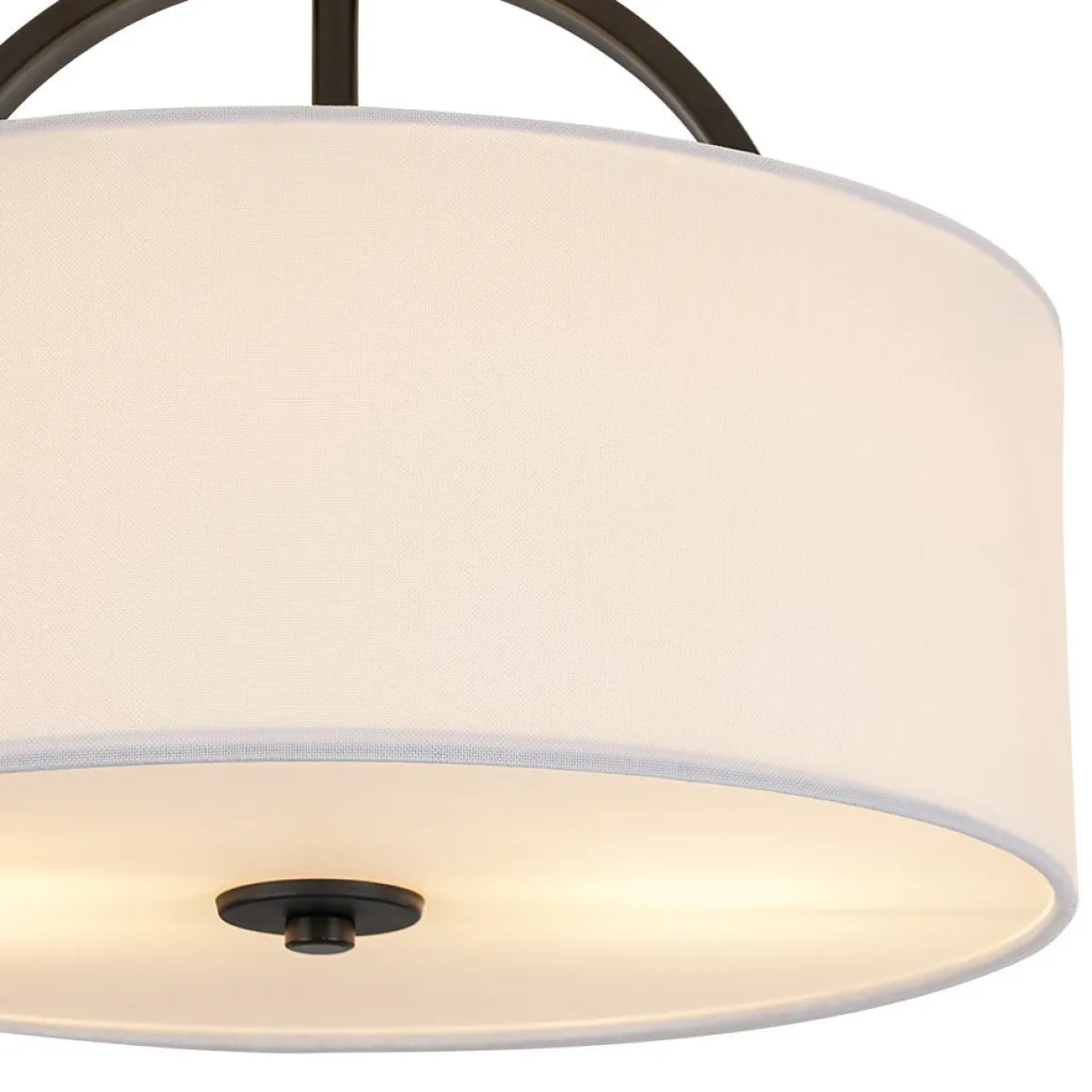 Mid-Century Brass Wide Linen Drum Semi Flush Mount