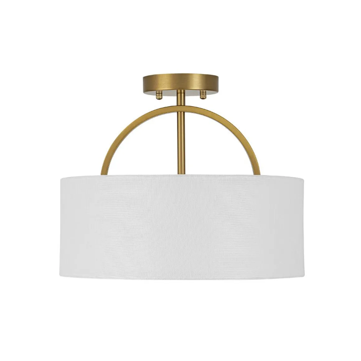 Mid-Century Brass Wide Linen Drum Semi Flush Mount