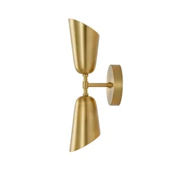 Mid-Century Brushed Brass 2-Light Up Down Dual Cone Wall Lamp