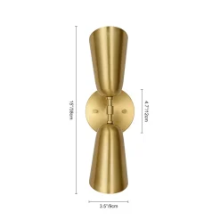Mid-Century Brushed Brass 2-Light Up Down Dual Cone Wall Lamp