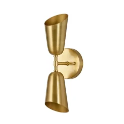 Mid-Century Brushed Brass 2-Light Up Down Dual Cone Wall Lamp
