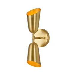 Mid-Century Brushed Brass 2-Light Up Down Dual Cone Wall Lamp