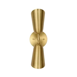 Mid-Century Brushed Brass 2-Light Up Down Dual Cone Wall Lamp