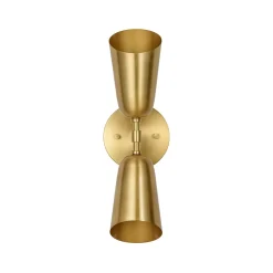 Mid-Century Brushed Brass 2-Light Up Down Dual Cone Wall Lamp
