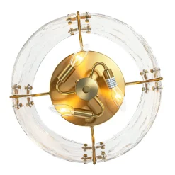 Mid-Century Clear Textured Glass Drum Flush Mount Light
