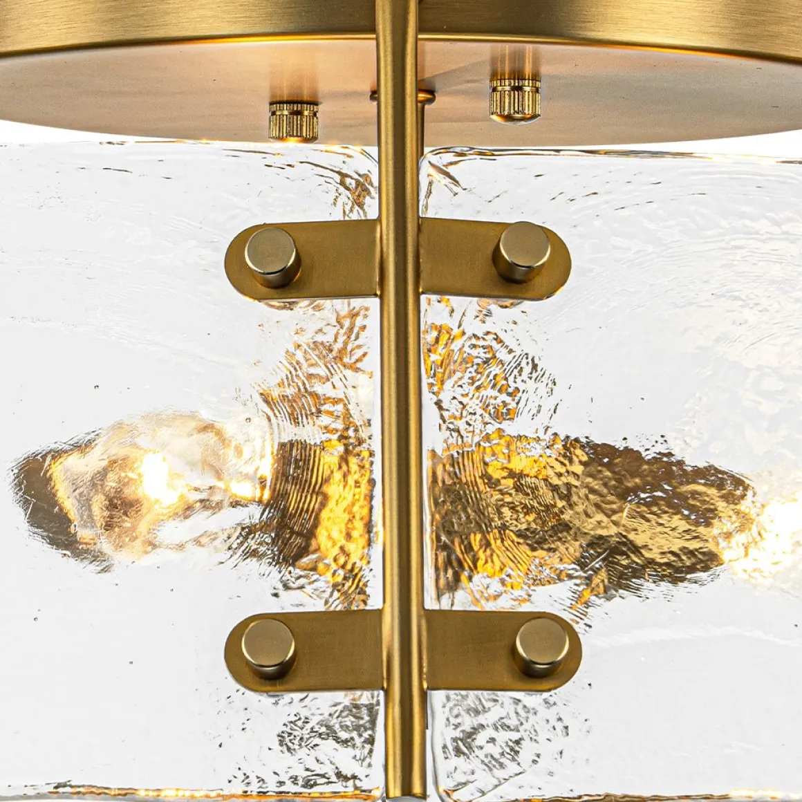 Mid-Century Clear Textured Glass Drum Flush Mount Light