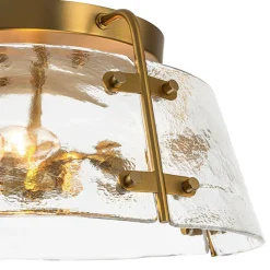 Mid-Century Clear Textured Glass Drum Flush Mount Light