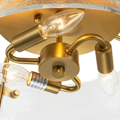 Mid-Century Clear Textured Glass Drum Flush Mount Light