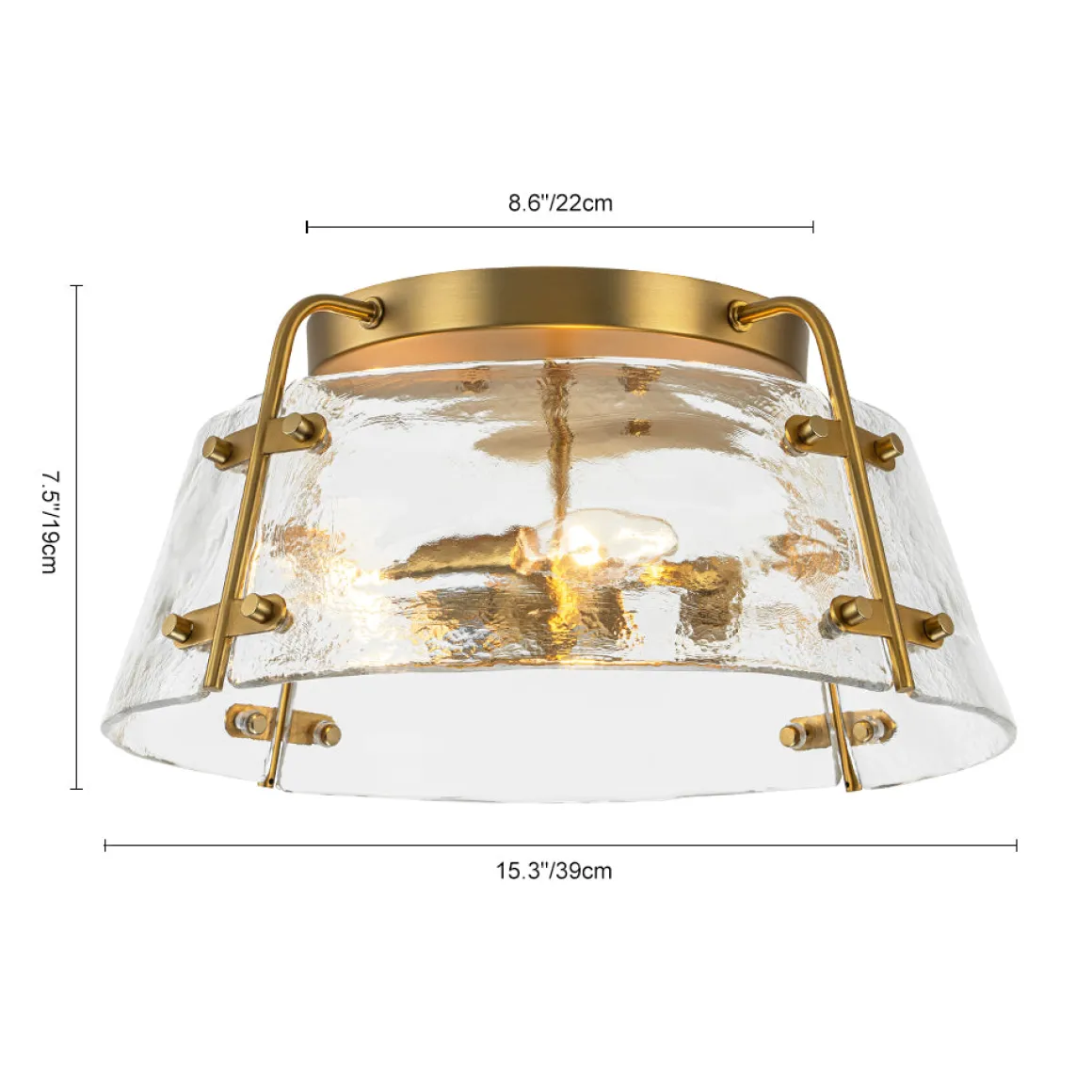 Mid-Century Clear Textured Glass Drum Flush Mount Light