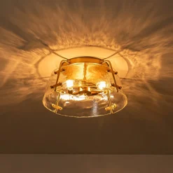 Mid-Century Clear Textured Glass Drum Flush Mount Light