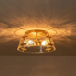 Mid-Century Clear Textured Glass Drum Flush Mount Light