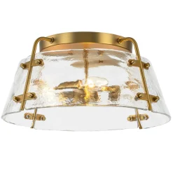 Mid-Century Clear Textured Glass Drum Flush Mount Light