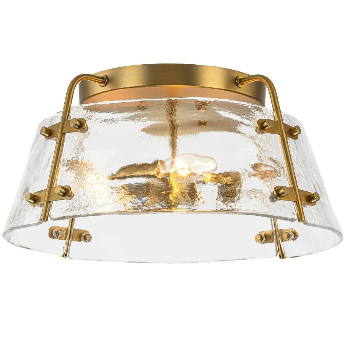 Mid-Century Clear Textured Glass Drum Flush Mount Light