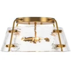 Mid-Century Clear Textured Glass Drum Flush Mount Light
