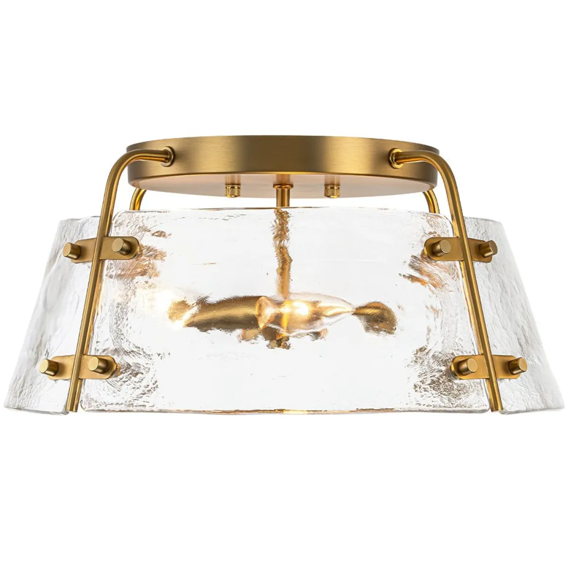 Mid-Century Clear Textured Glass Drum Flush Mount Light