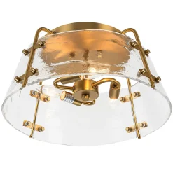 Mid-Century Clear Textured Glass Drum Flush Mount Light