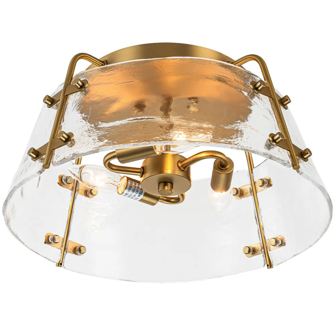 Mid-Century Clear Textured Glass Drum Flush Mount Light