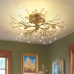 Mid-Century Firework Crystal Branching Semi Flush Mount
