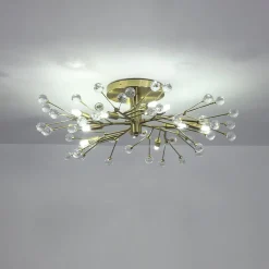 Mid-Century Firework Crystal Branching Semi Flush Mount