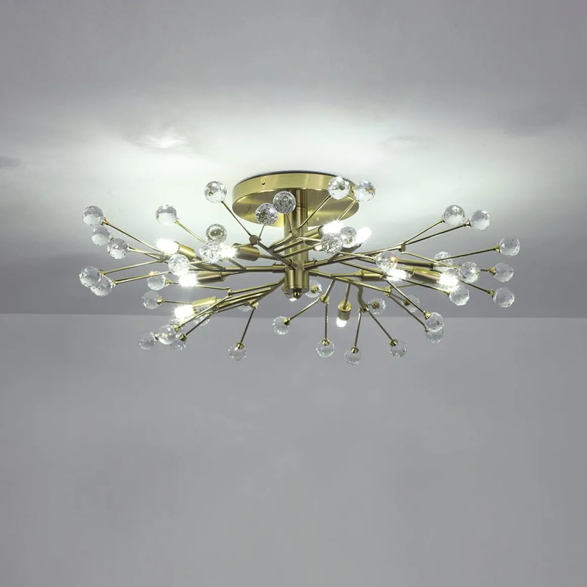 Mid-Century Firework Crystal Branching Semi Flush Mount