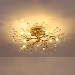 Mid-Century Firework Crystal Branching Semi Flush Mount