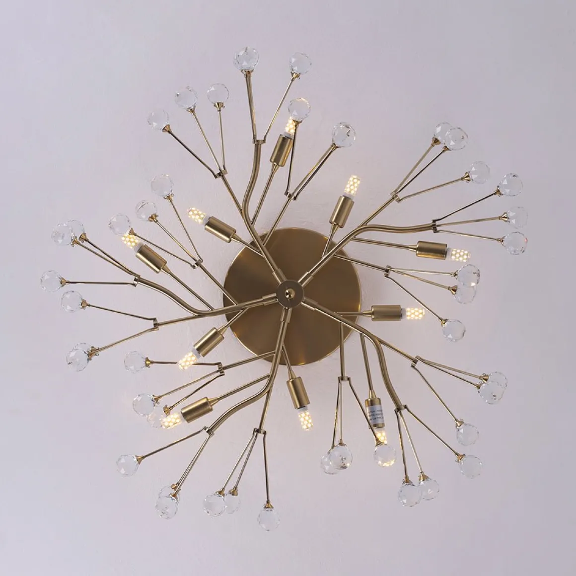 Mid-Century Firework Crystal Branching Semi Flush Mount