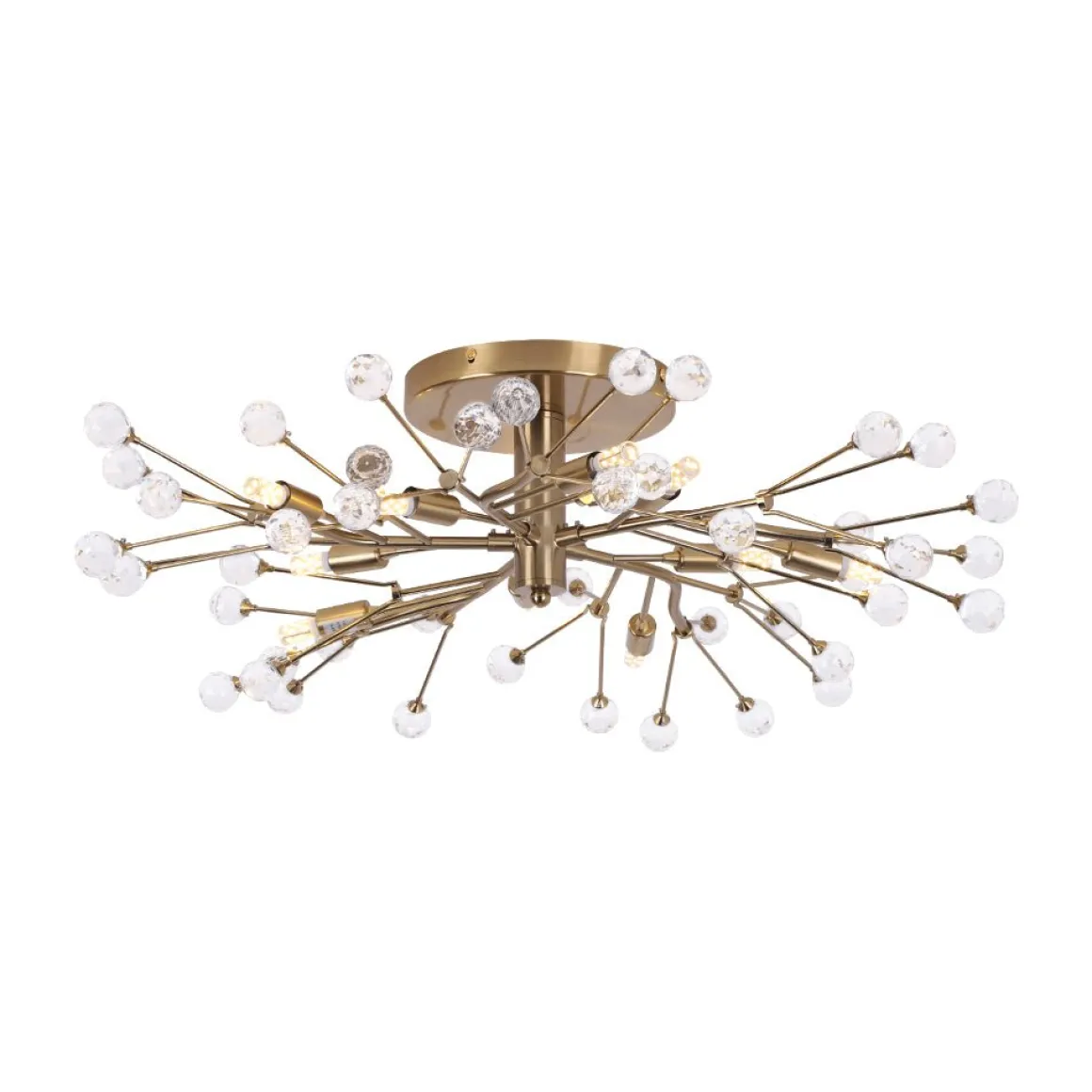 Mid-Century Firework Crystal Branching Semi Flush Mount
