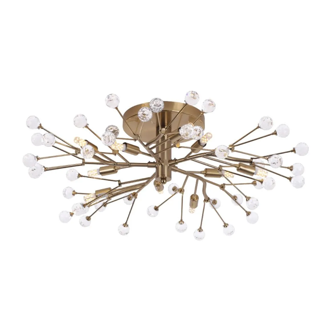 Mid-Century Firework Crystal Branching Semi Flush Mount