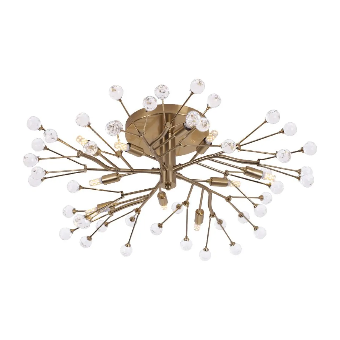 Mid-Century Firework Crystal Branching Semi Flush Mount