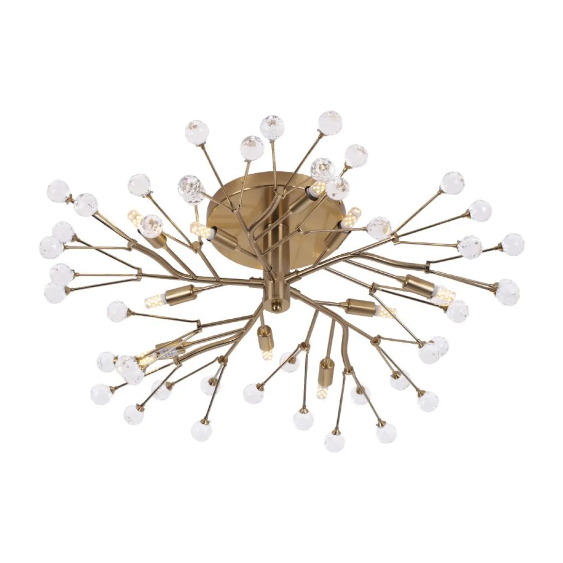 Mid-Century Firework Crystal Branching Semi Flush Mount