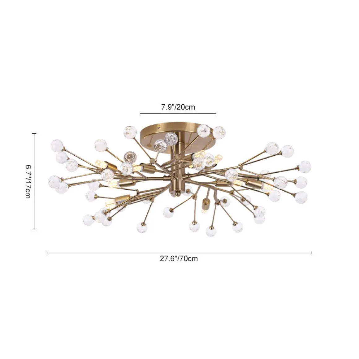 Mid-Century Firework Crystal Branching Semi Flush Mount