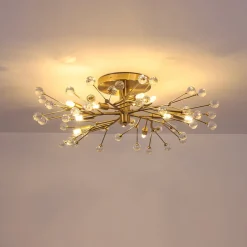 Mid-Century Firework Crystal Branching Semi Flush Mount