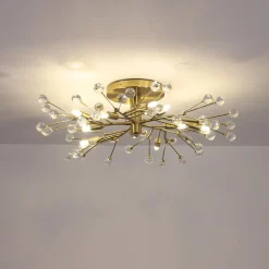 Mid-Century Firework Crystal Branching Semi Flush Mount
