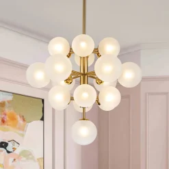 Mid-Century Frosted Glass Bubble Tiered Sputnik Chandelier