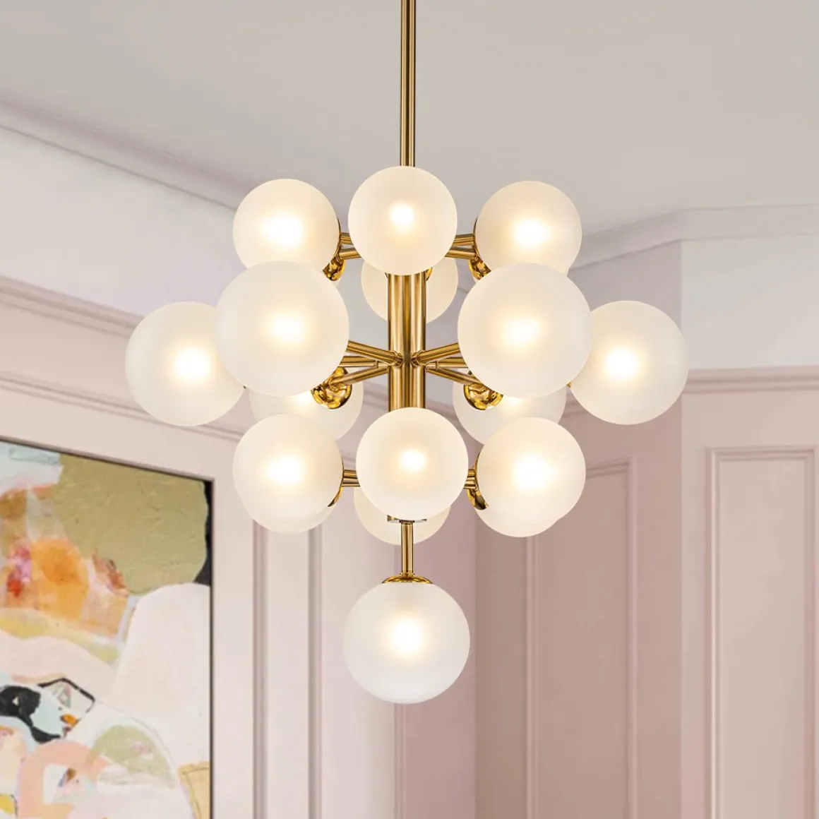 Mid-Century Frosted Glass Bubble Tiered Sputnik Chandelier