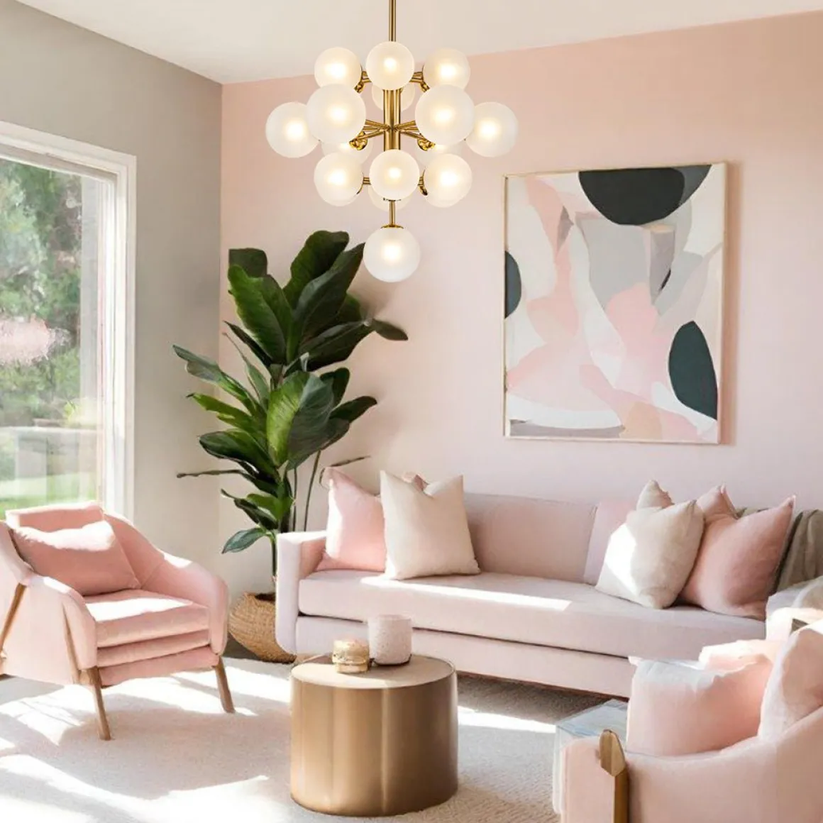 Mid-Century Frosted Glass Bubble Tiered Sputnik Chandelier