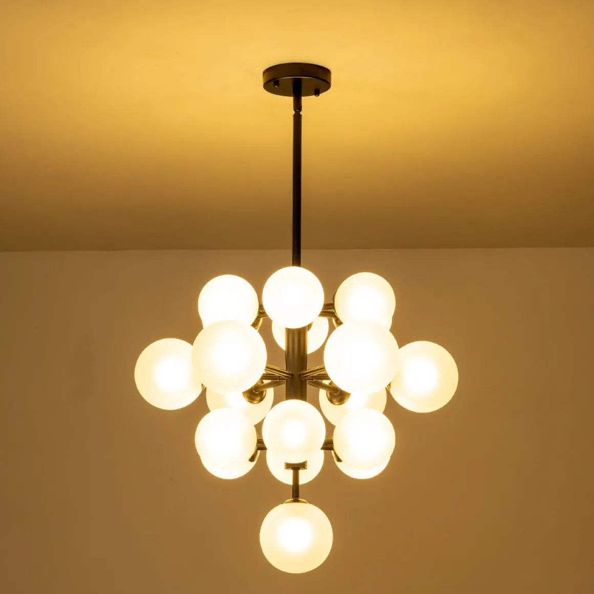 Mid-Century Frosted Glass Bubble Tiered Sputnik Chandelier