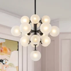 Mid-Century Frosted Glass Bubble Tiered Sputnik Chandelier