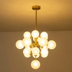 Mid-Century Frosted Glass Bubble Tiered Sputnik Chandelier