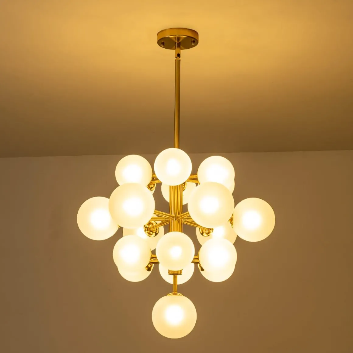 Mid-Century Frosted Glass Bubble Tiered Sputnik Chandelier